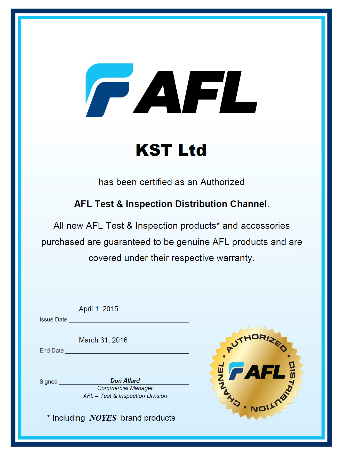 Autorized Distributor Sertificate 2015